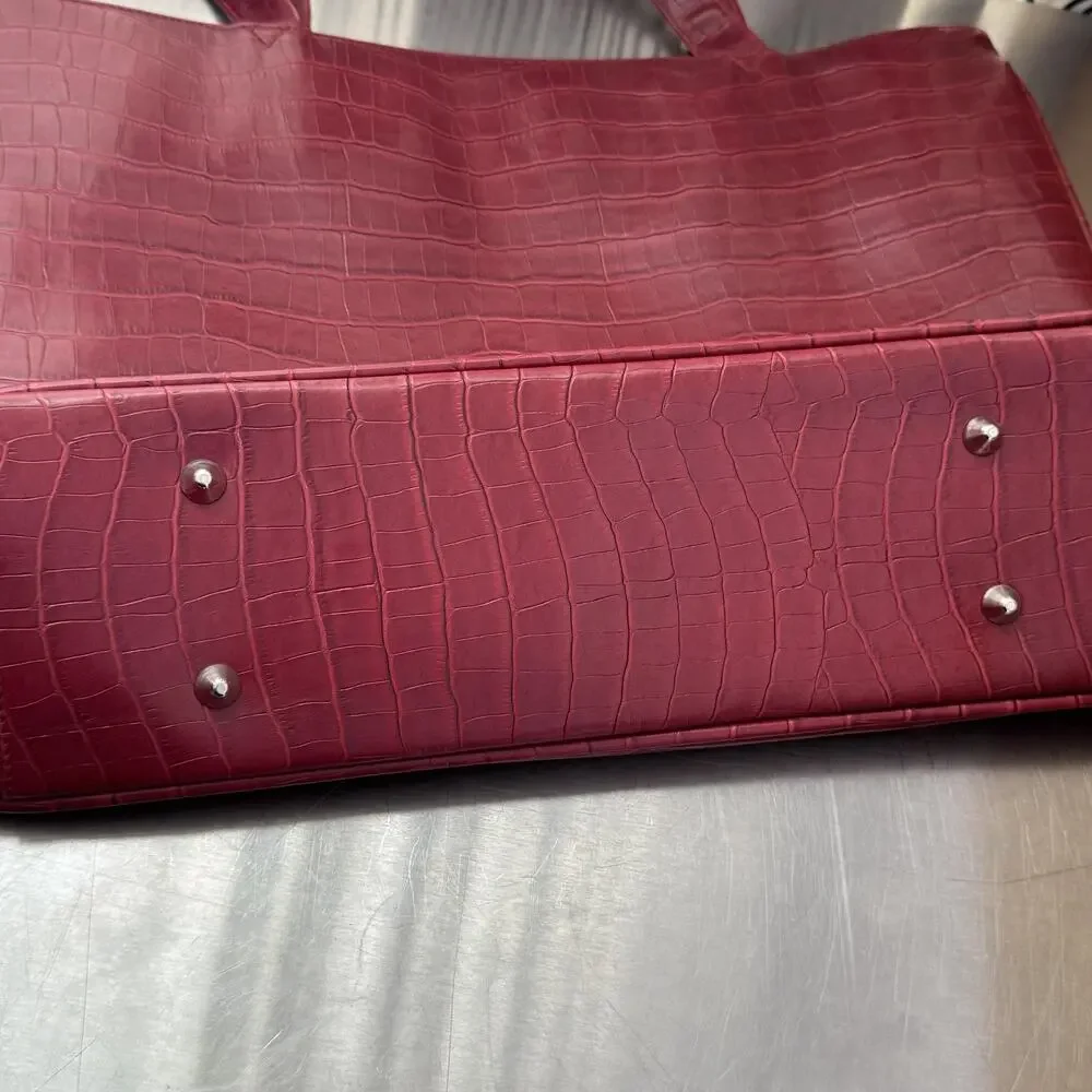 Coldwater Creek Tote Bag Womens Large Red Croc Embossed Faux Leather Purse